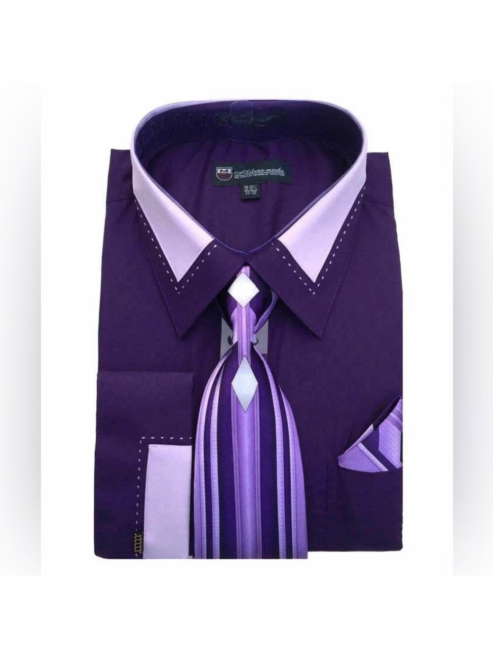 Men’s Deep Purple Dress Shirt, Tie & Hanky Sz 18-18 1/2